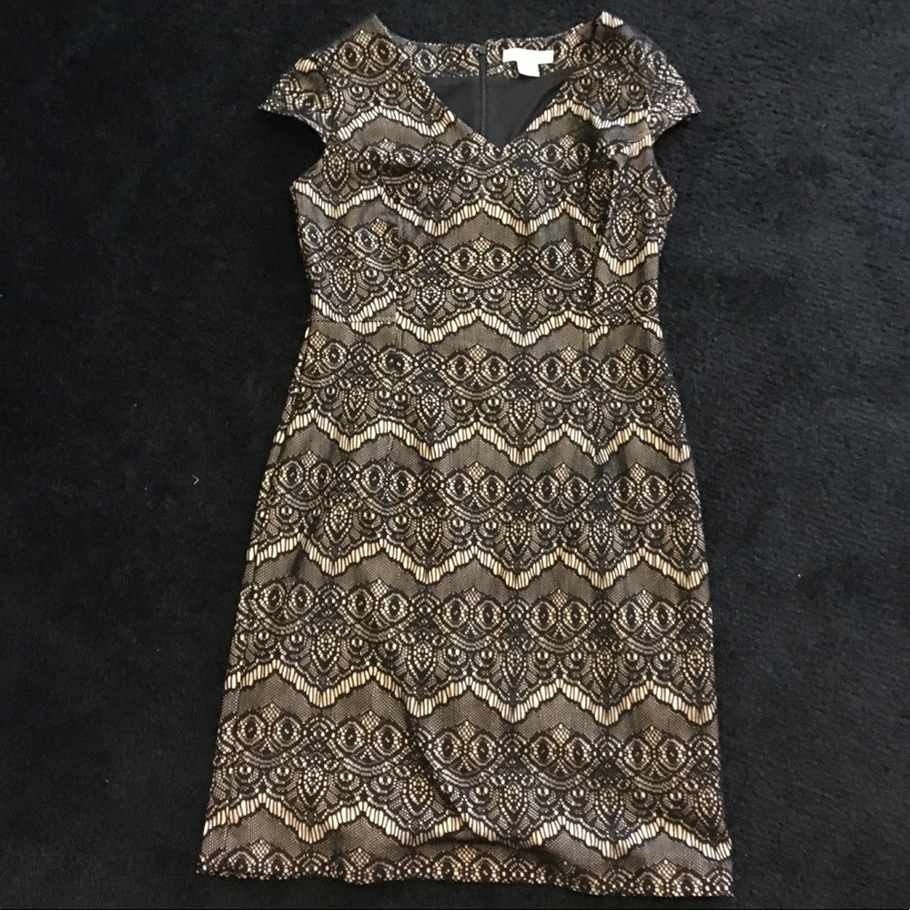 Liz Claiborne Tan & Black Lace Dress